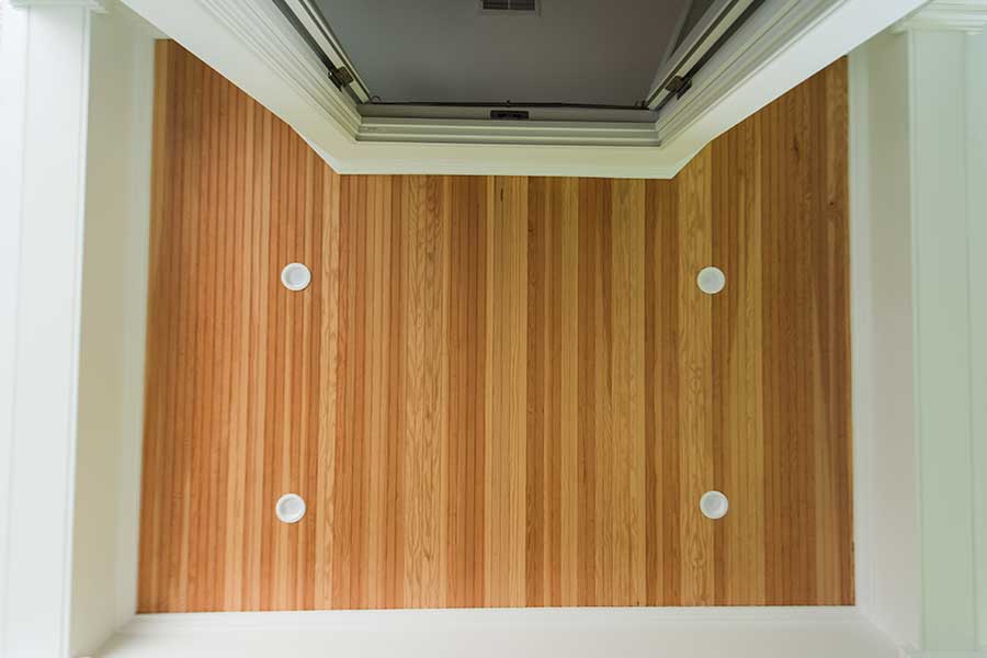 After - Balcony Ceiling with Stained Beadboard & LED Wafer Lighting