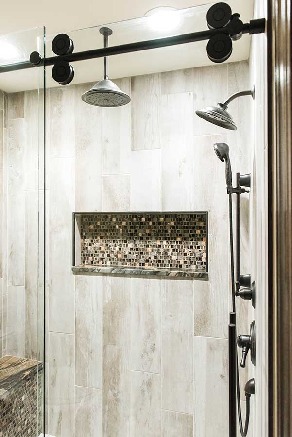 After - Master Shower with Mosaic Tile Shower Niche