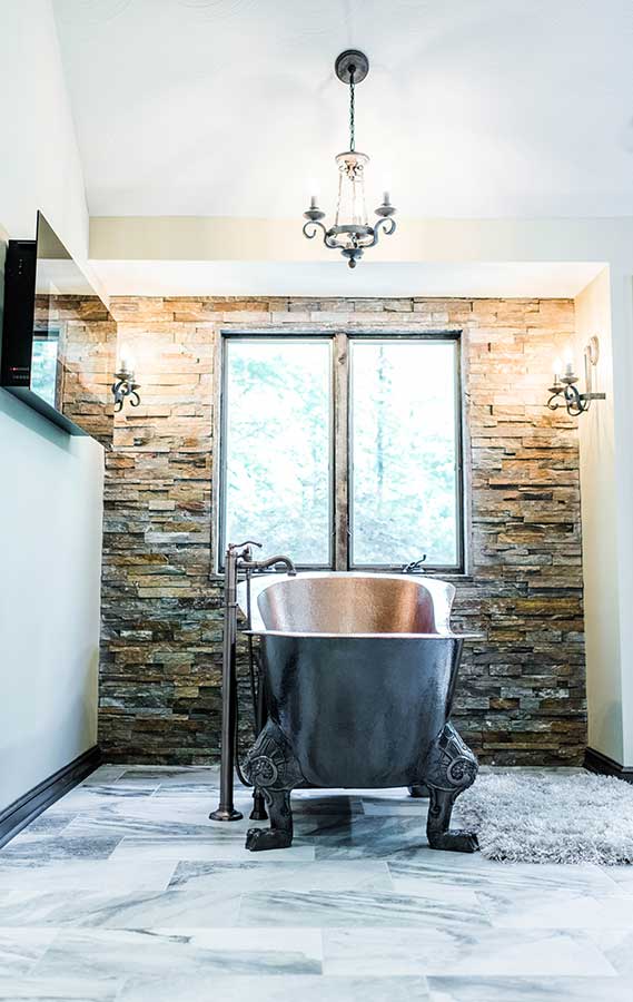 After - Stacked Stone Accent Wall Installation