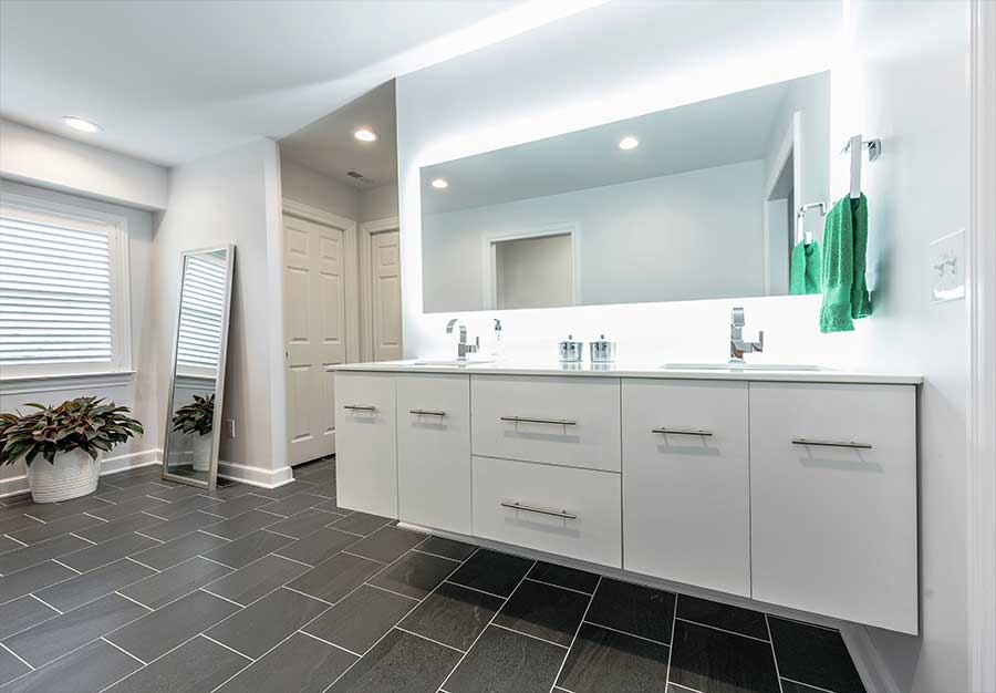 After - Updated Bathroom with Floating Double Sink Vanity